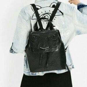 Zara Monster faux black leather backpack Drawstring & Flap Medium